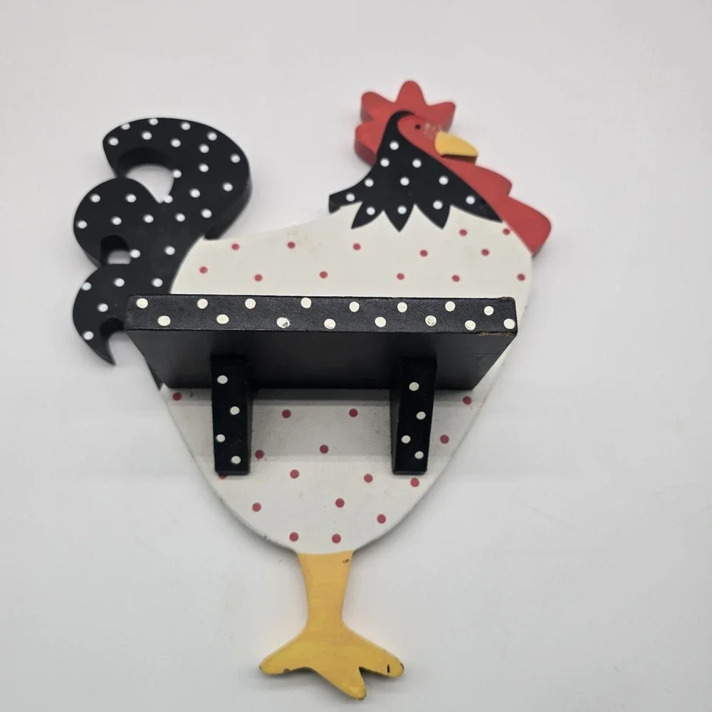 Kitchen Rooster Chicken Figurine Wooden Farmhouse Decor Shelf COTTAGE CORE